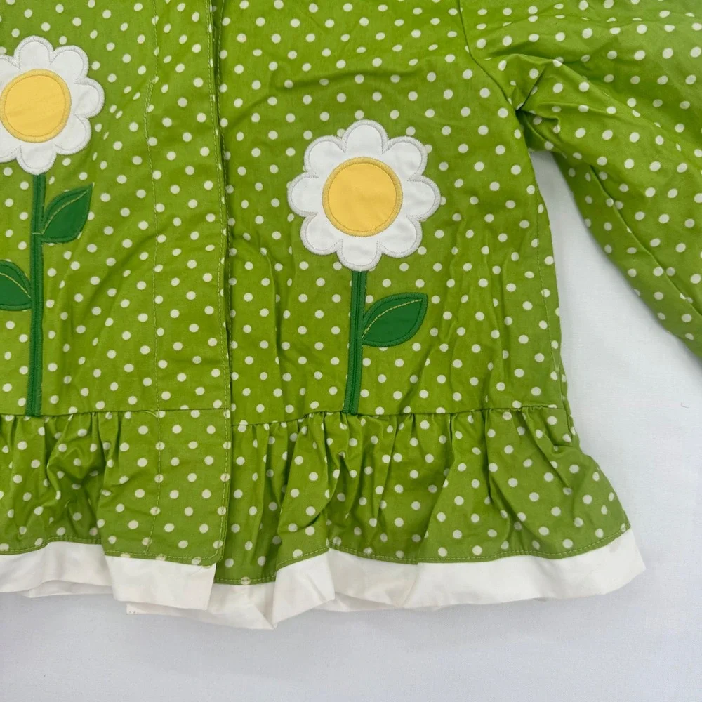 Vtg 2000s Gymboree Daisy Rain Jacket Girls Sz 12-24 Months Ruffle Hem Polka Dots